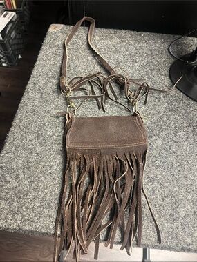 Fringe Crossbody Bag - Brown Suede